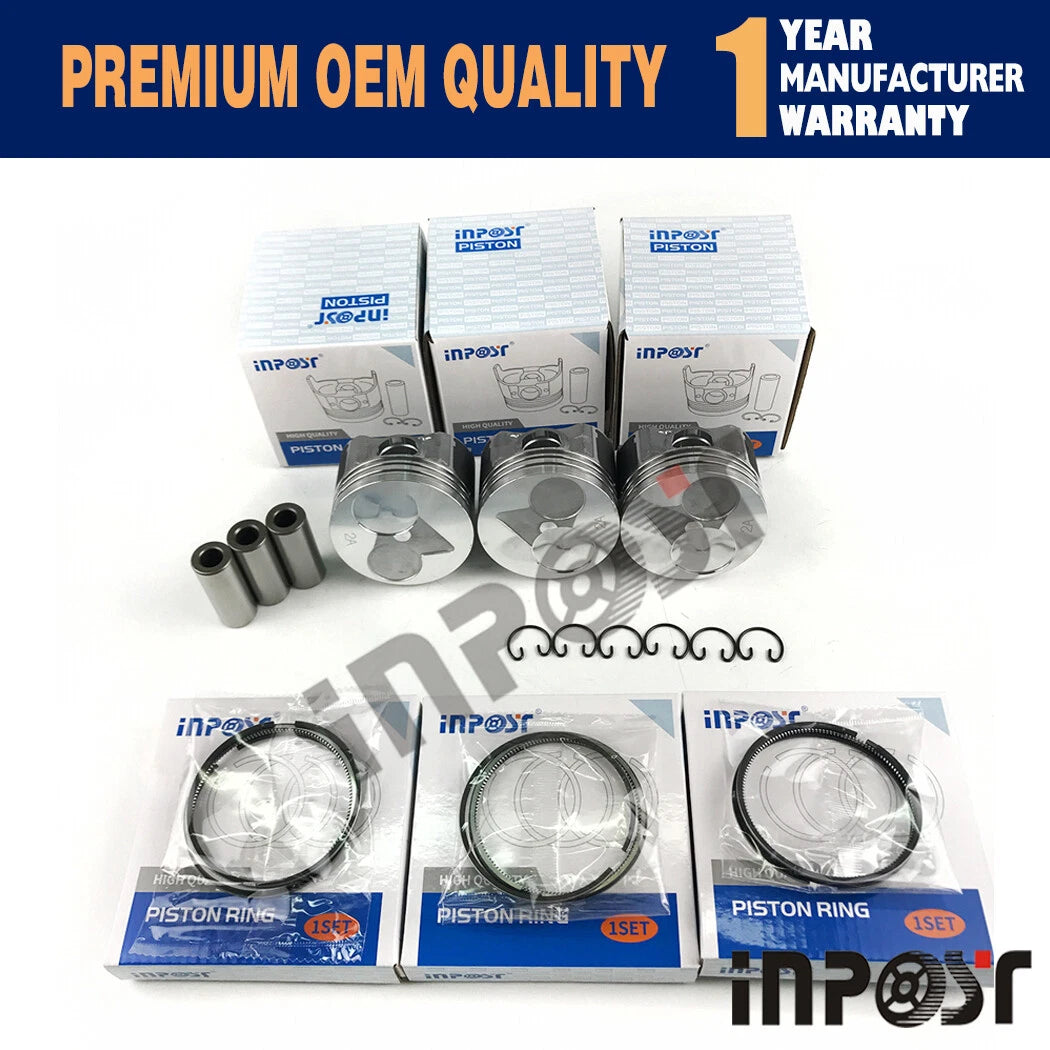 Set of 3 Pistons & Rings for Kubota D902 (STD)