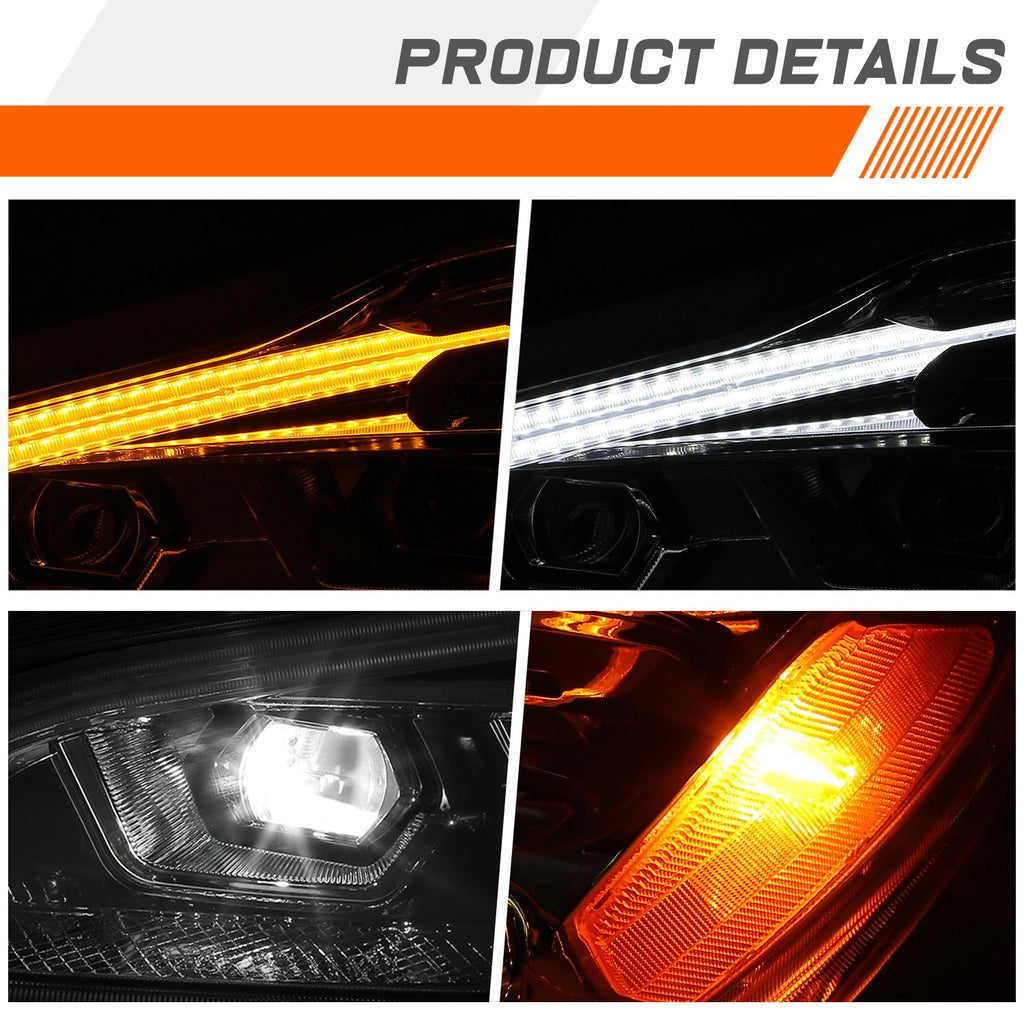 3D LED Bar Switchback Signal Projector Headlights for Kenworth T680 (2022–2024)