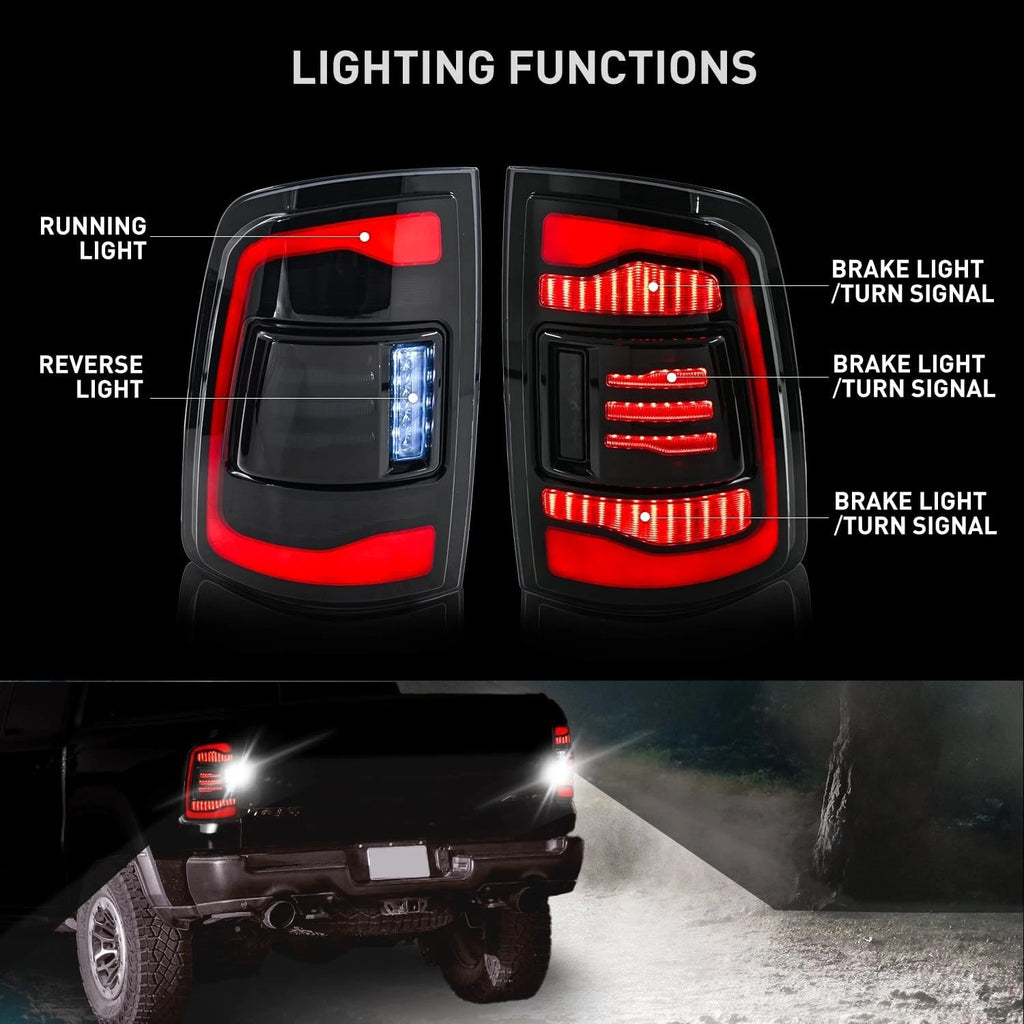 2X LED Tail Light for Dodge Ram 1500 2500 3500 (2009–2018) Smoke Lens