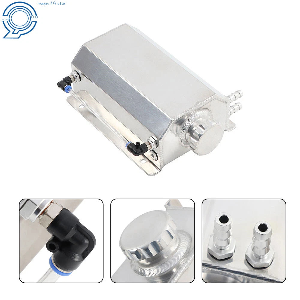 2L Polished Aluminum Coolant Radiator Overflow Reservoir Tank for