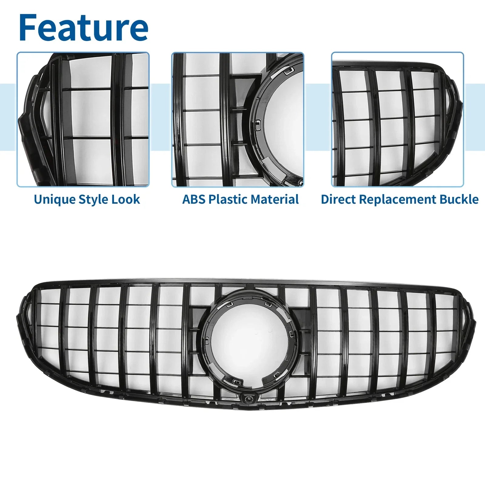 Front Upper Bumper Grille for Mercedes-Benz GLC300 2020-2021 Gloss Black