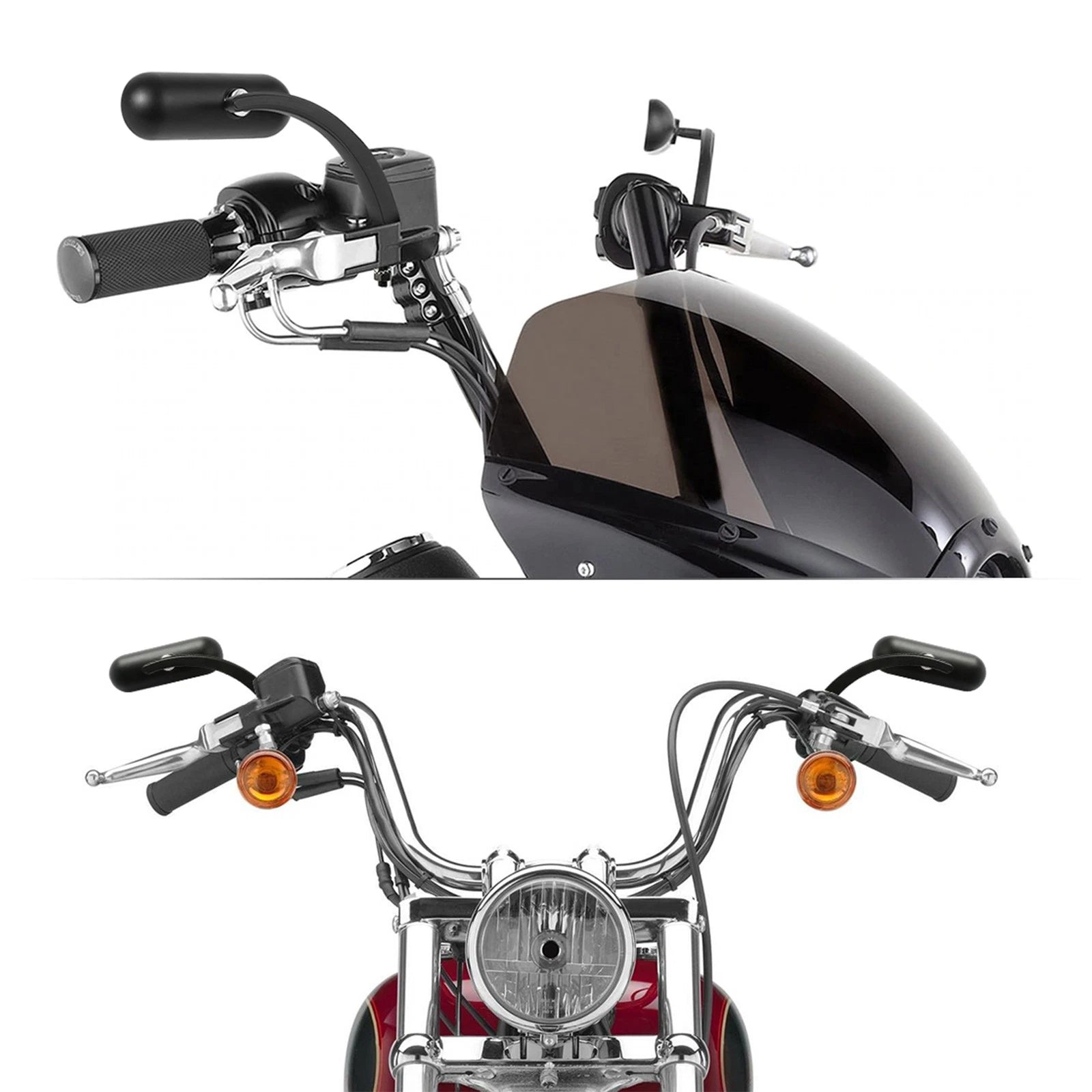 Black Mini Oval Rear View Mirrors for Harley Sportster Dyna (2004–2023)