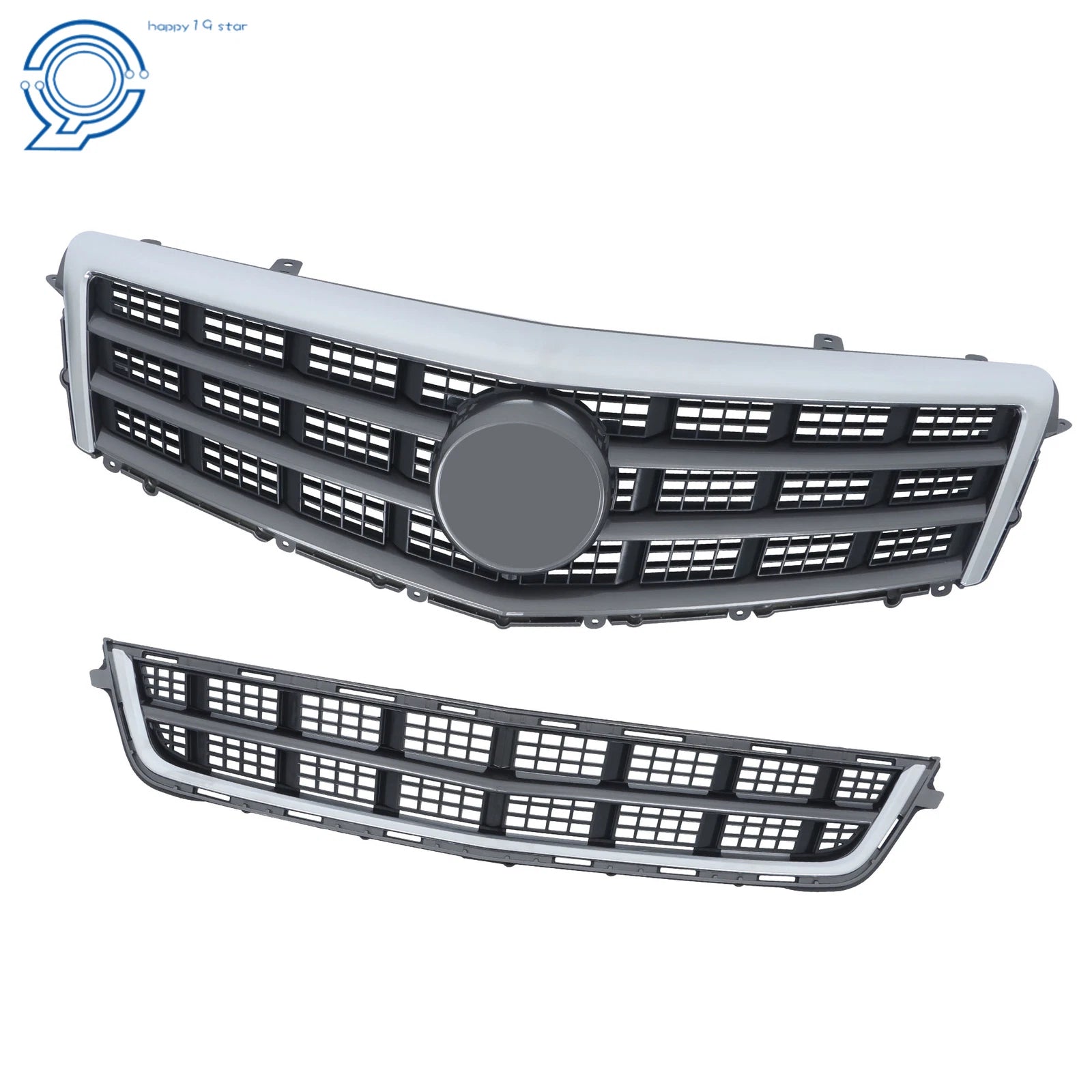 Set of 2 Matte Chrome Front Upper and Lower Grilles for Cadillac ATS (2013-2014)