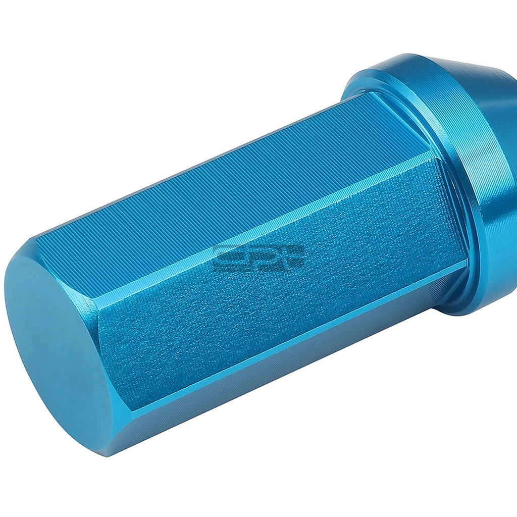 Set of 20 Closed End M12x1.5 50mm Tall Sky Blue Aluminum Lug Nuts + Adapter