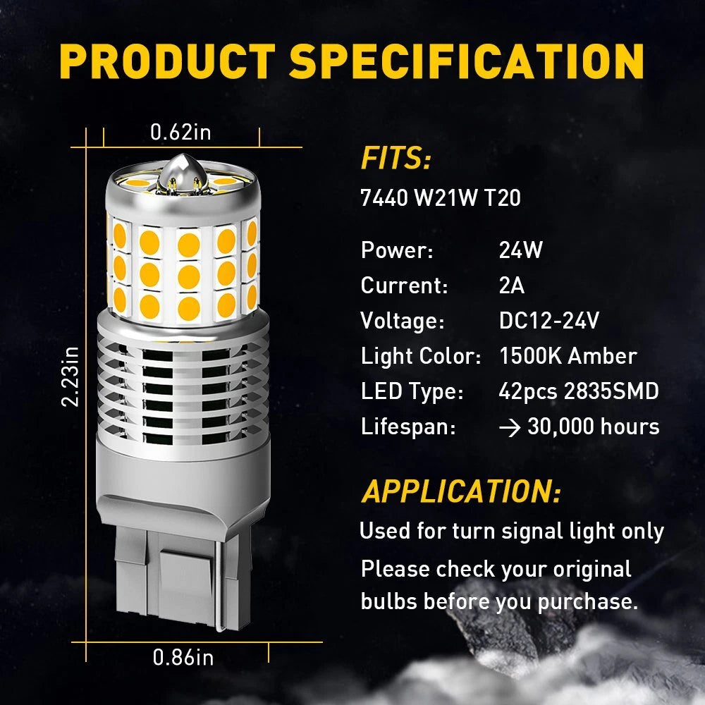 2X Amber LED Turn Signal Light Bulbs for AUXITO (3000K)