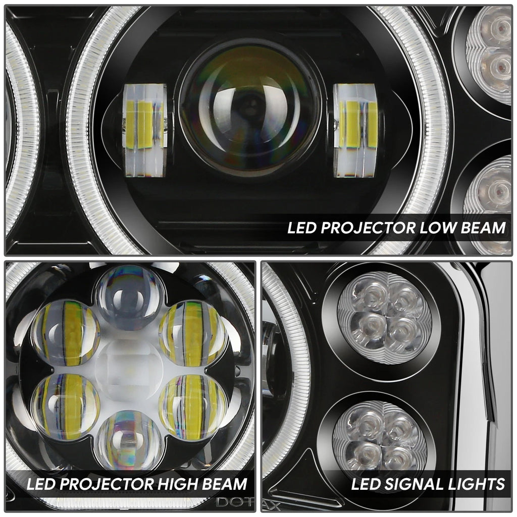 Projector LED Halo Ring Headlight for Peterbilt 359 379 389 (1981–2021)