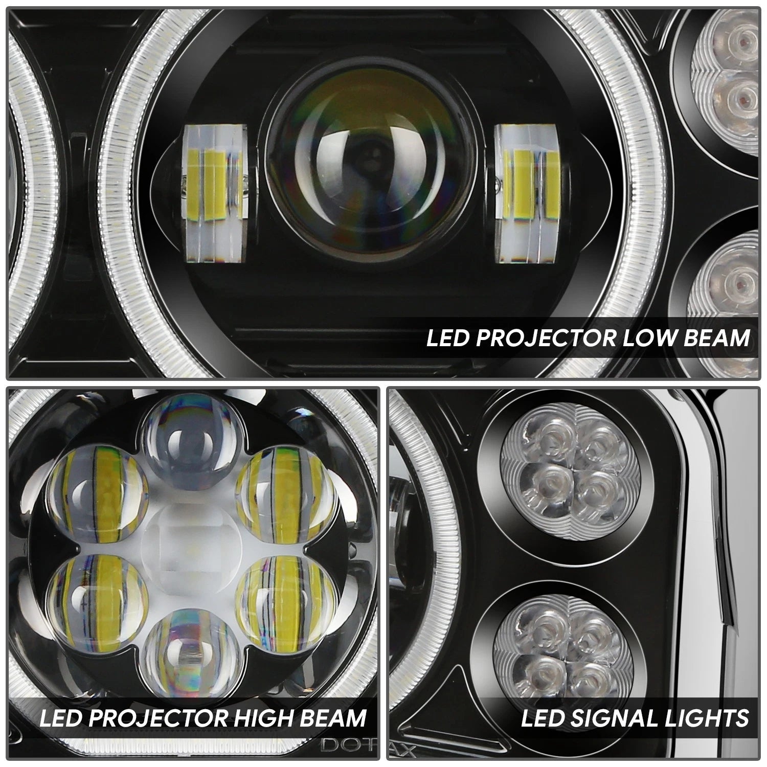 Projector LED Halo Ring Headlight for Peterbilt 359 379 389 (1981–2021)