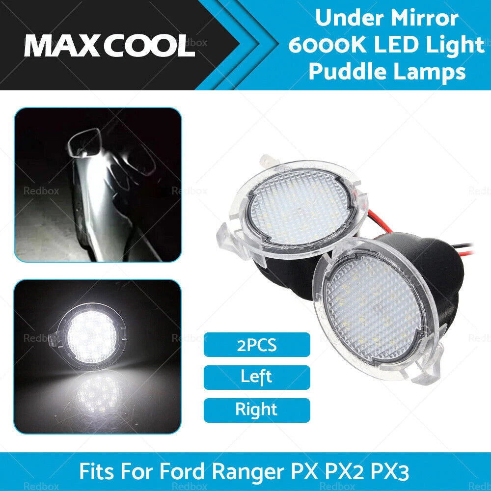 2X LED Puddle Lamps Under Mirror 6000K for Ford Ranger (2015–2017)