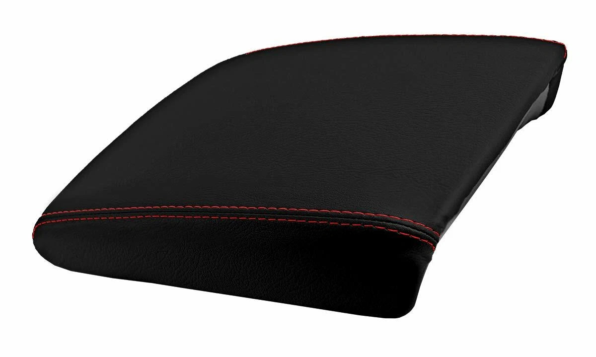 Leather Console Lid Armrest Cover for Volkswagen Tiguan (2009–2017) Red Stitch