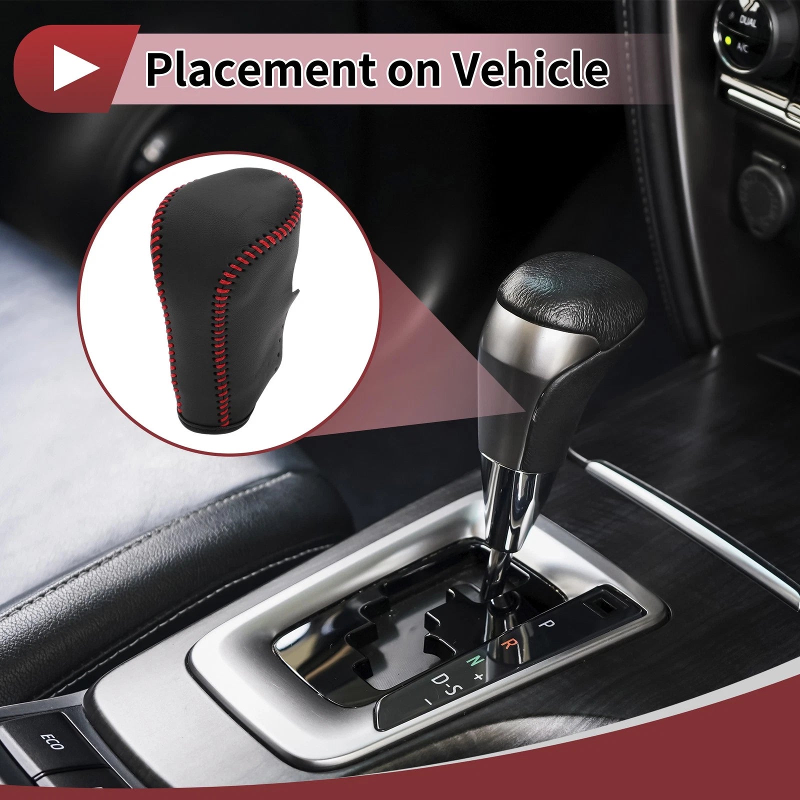 Gear Shift Knob Cover for Honda Accord (2008–2012) Black Red Faux Leather