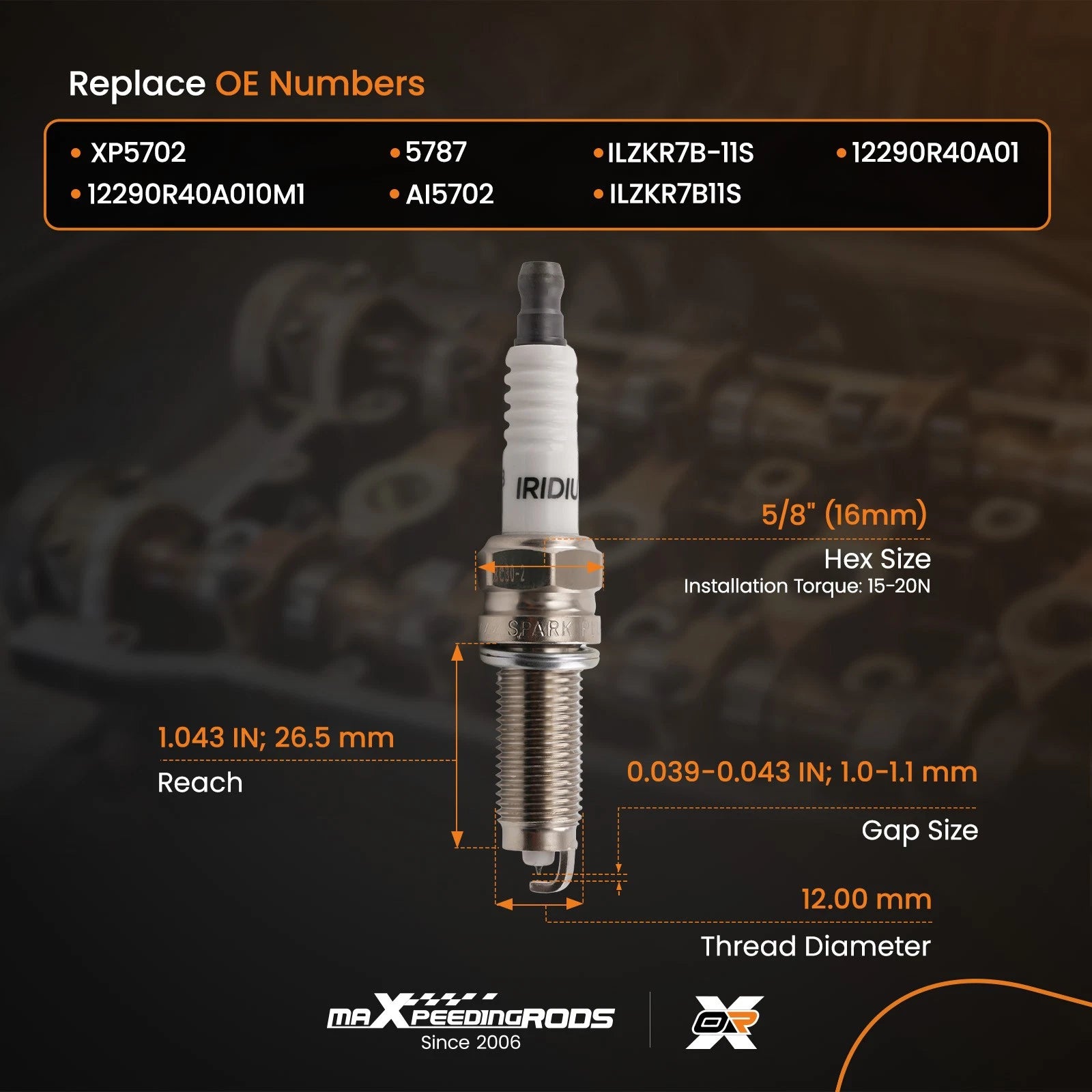 Set of 4 Iridium Spark Plugs for Honda Civic 2.4L (2012–2015)