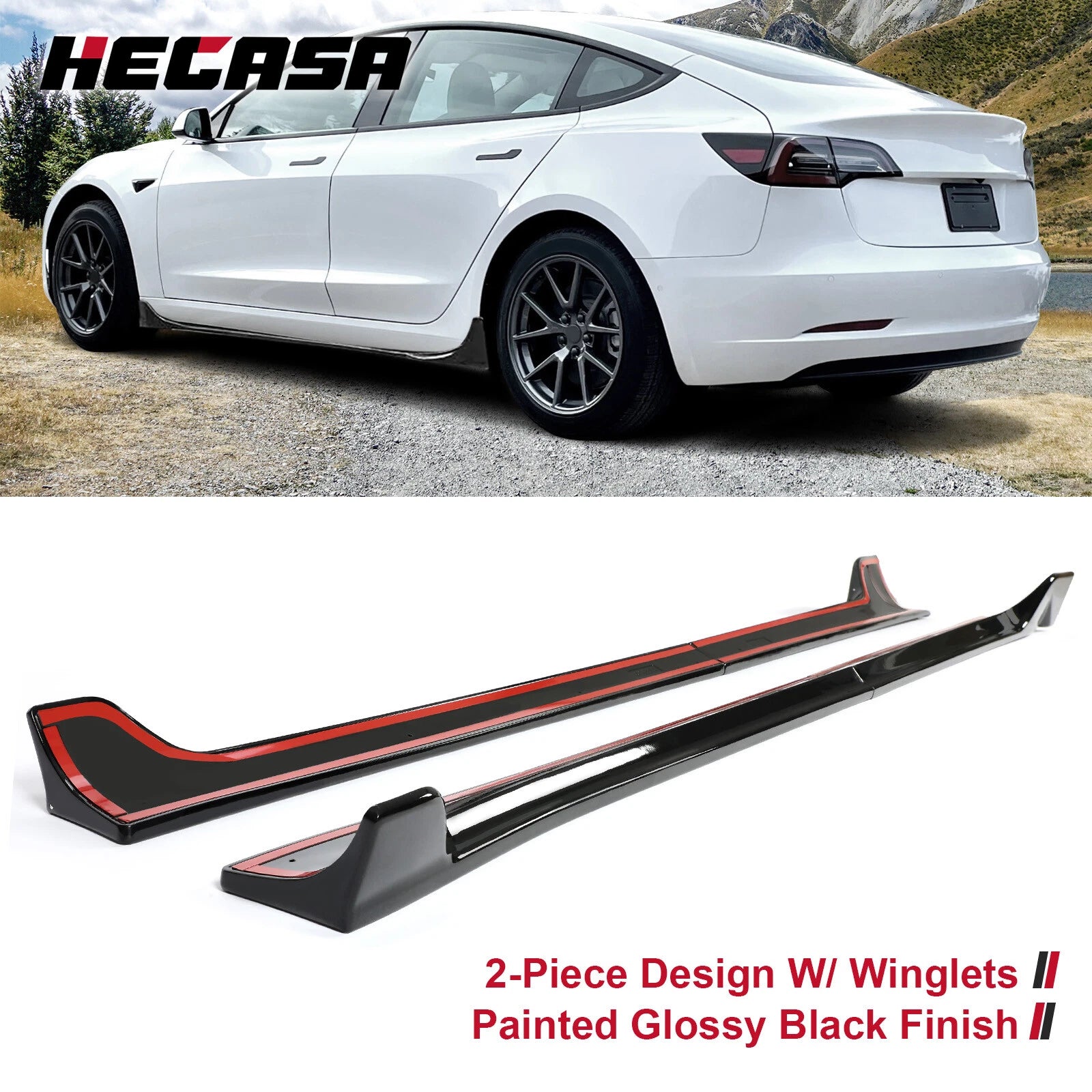 Side Skirts Extension for Tesla Model 3 (2017–2023) Glossy Black