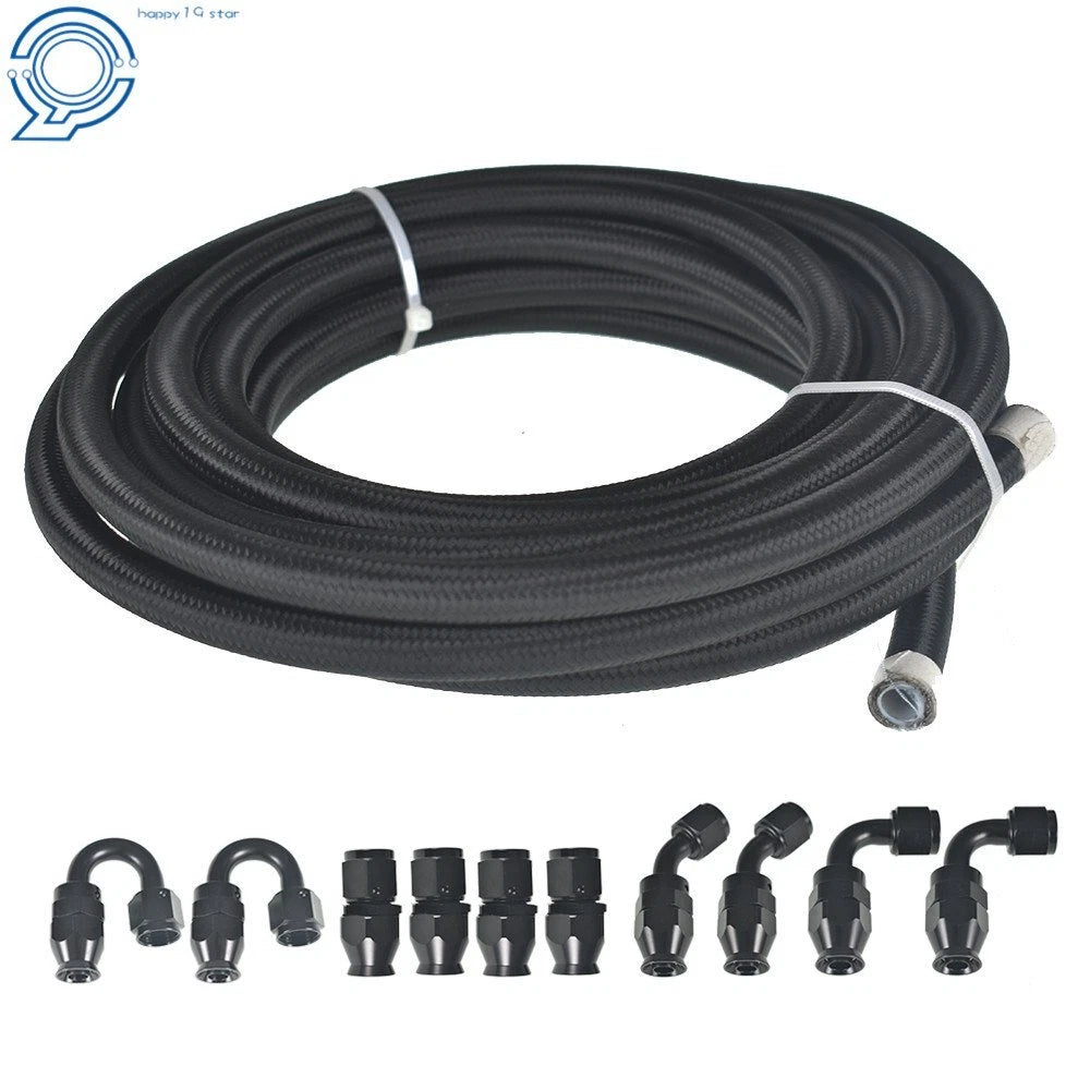 6AN Black Nylon E85 PTFE Fuel Line Hose Kit (10FT, 12FT, 20FT, 30FT)