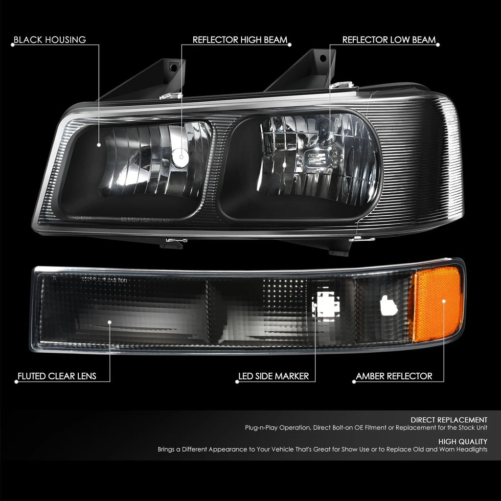 Headlights with Amber Signal Bumper Lamps for Express Savana 1500 2500 3500 (2003–2022)