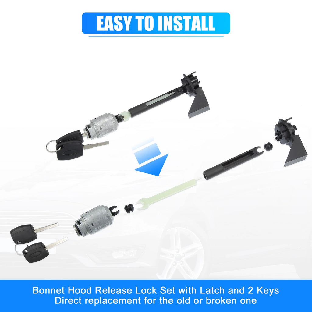 Set of 1 Bonnet Release Lock Kit with Latch & 2 Keys for Ford Focus (2004–2012)