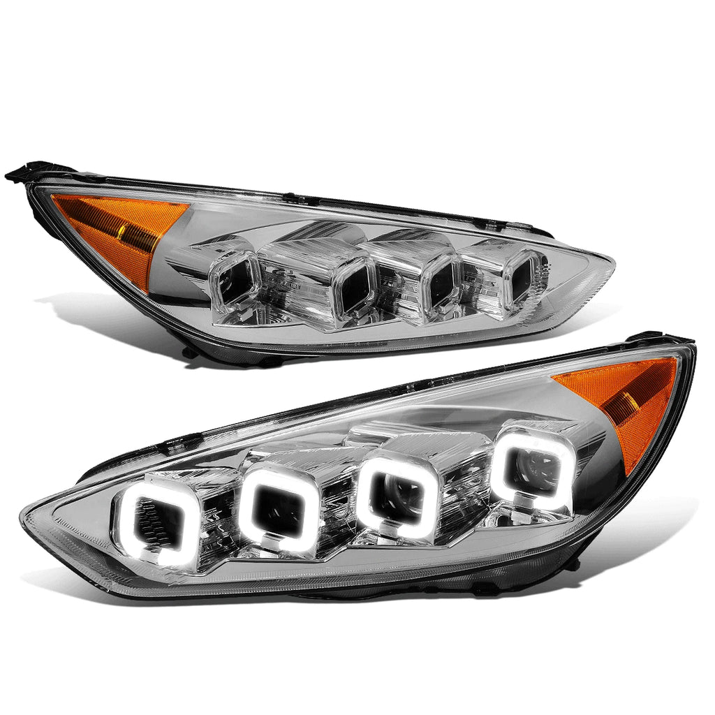 Sequential LED Halo Projector Headlight for Ford Focus (2015–2018) Chrome/Amber