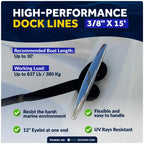 Set of 8 Boat Dock Lines 3/8" x 15' with 12" Eyelet Black Nylon