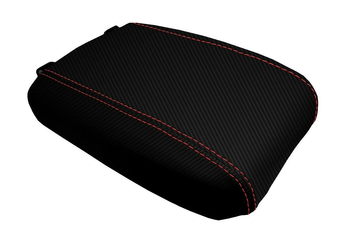 Console Lid Armrest Cover for Toyota Tacoma (2016–2019) Carbon Fiber Red Stitch