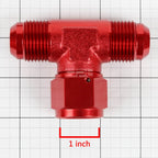 12AN Male to Female Center Port Flare Tee Fitting - Red Anodized