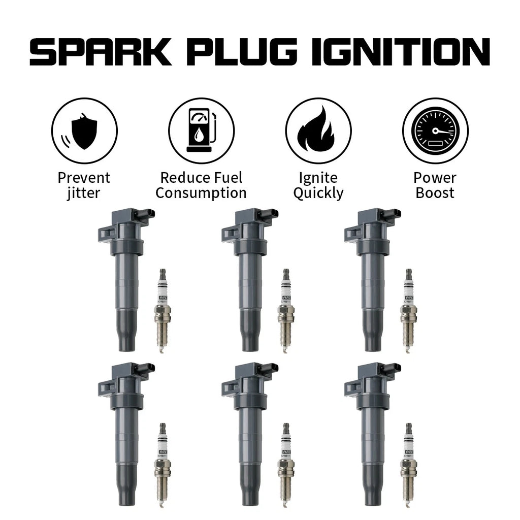 Set of 6 Ignition Coils & Spark Plugs UF546 for Hyundai Santa Fe Azera Veracruz Sonata (2001–2019)