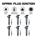 Set of 6 Ignition Coils & Spark Plugs UF546 for Hyundai Santa Fe Azera Veracruz Sonata (2001–2019)