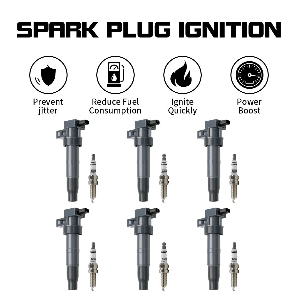 Set of 6 Ignition Coils & Spark Plugs UF546 for Hyundai Santa Fe Azera Veracruz Sonata (2001–2019)