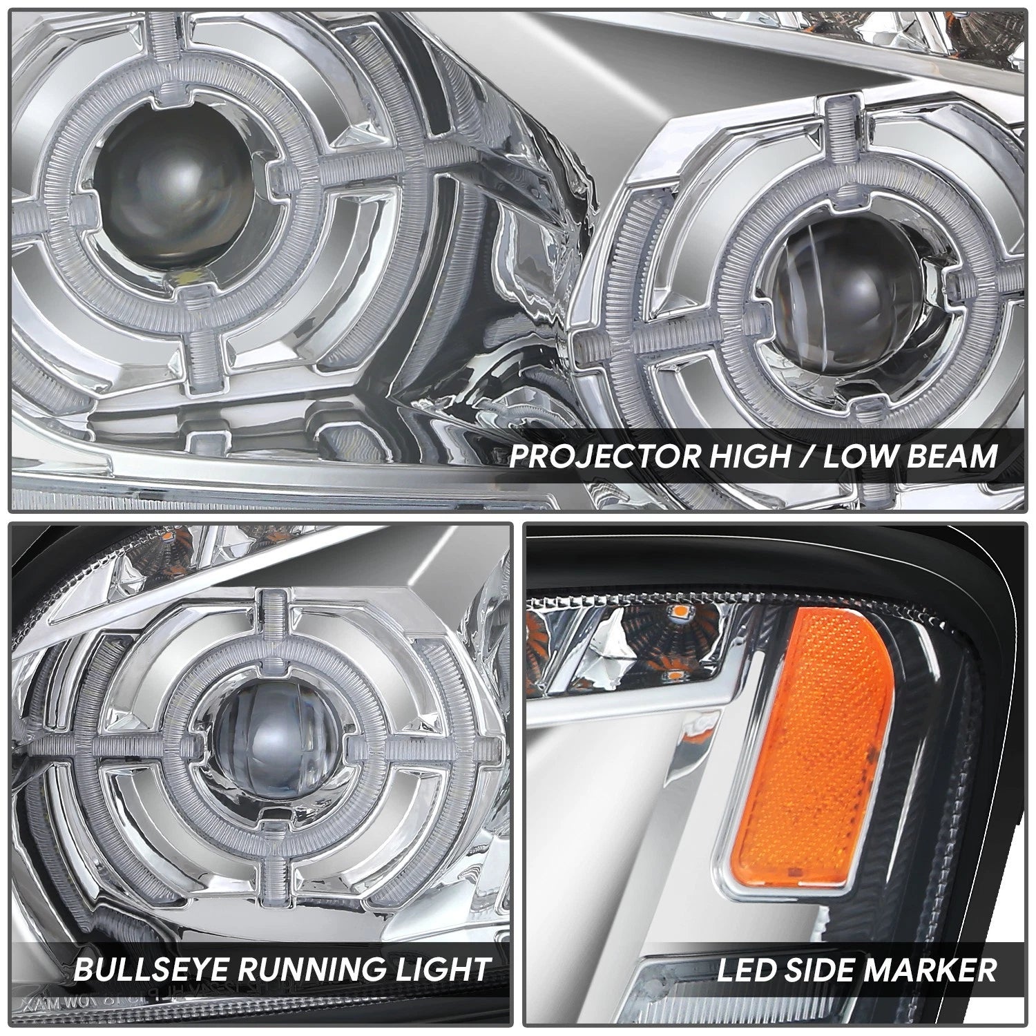 Chrome Amber LED Sequential Chasing Projector Headlights for Kenworth T660 (2008–2017)