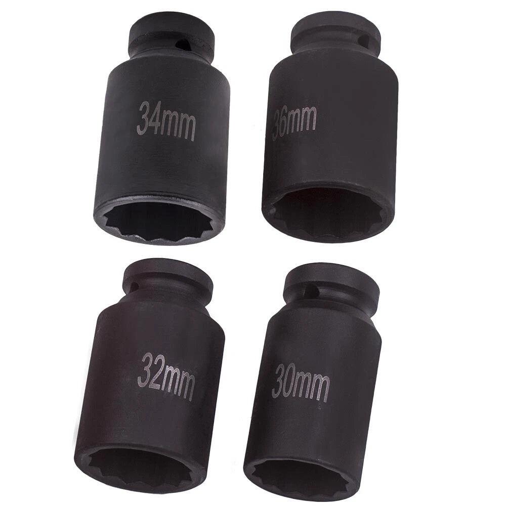 Set of 4 12 Point 1/2" Drive Spindle Axle Nut Sockets 30mm 32mm 34mm 36mm