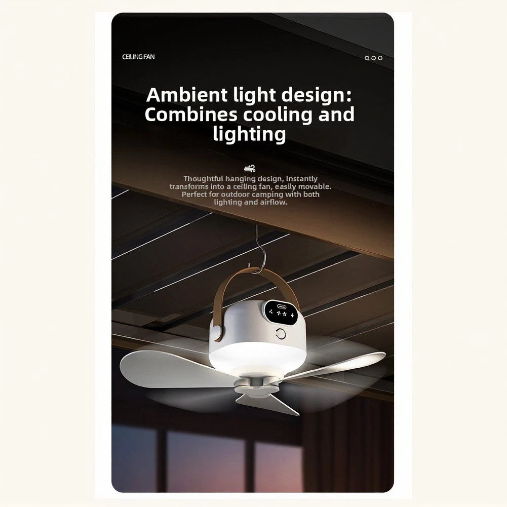 Wireless Ceiling Fan for Camping - Brushless DC Motor, Long-Distance Airflow