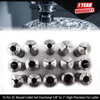 15 Pc Round Collet Set for Lathe (1/8" - 1")