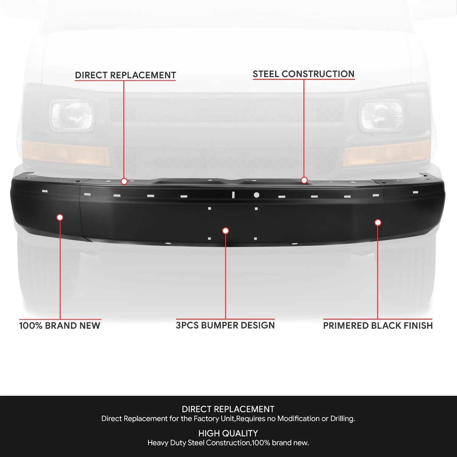 Front Bumper Face Bar for Express Savana 1500 2500 3500 (2003–2023)