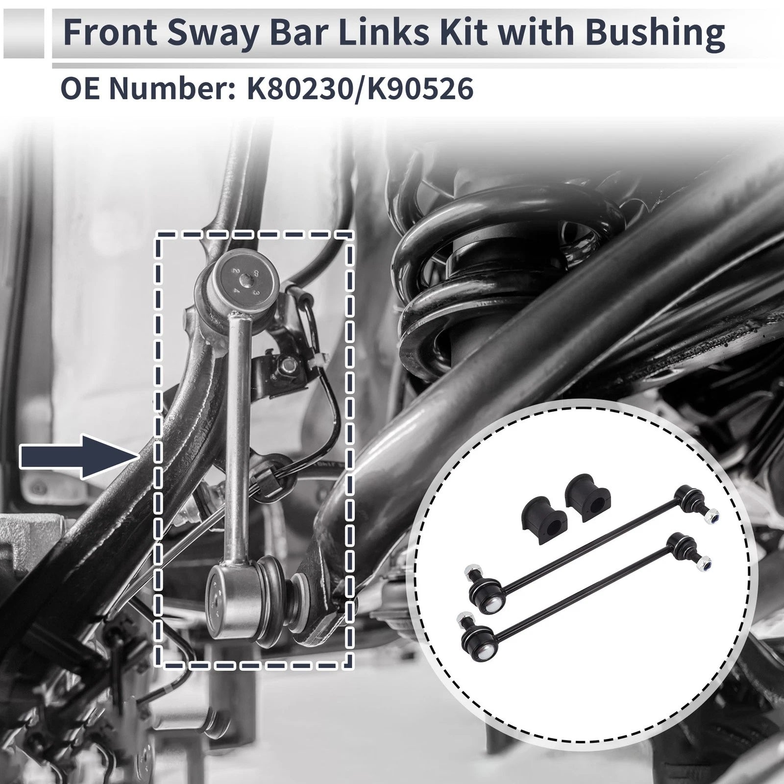 Set of 2 Front Stabilizer Bar Links with Bushings for Toyota Matrix (2003–2014) No.K80230