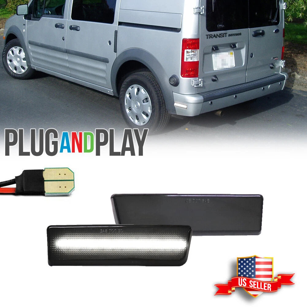 2X Smoke White LED Rear Bumper Side Marker Lights for Ford Transit Connect (2010–2013)