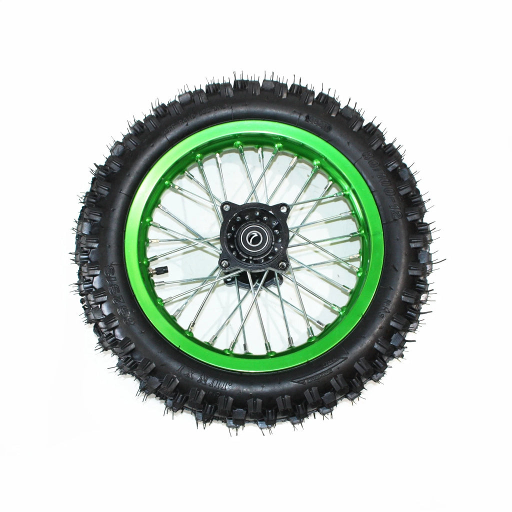 12mm Green Front + Rear Wheel Rim Tire for PIT PRO Dirt Bike (14" + 12")