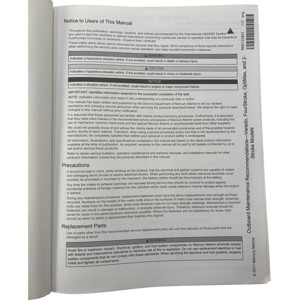 Outboard Maintenance Manual for Mercury 90 (2017) 8M0122801