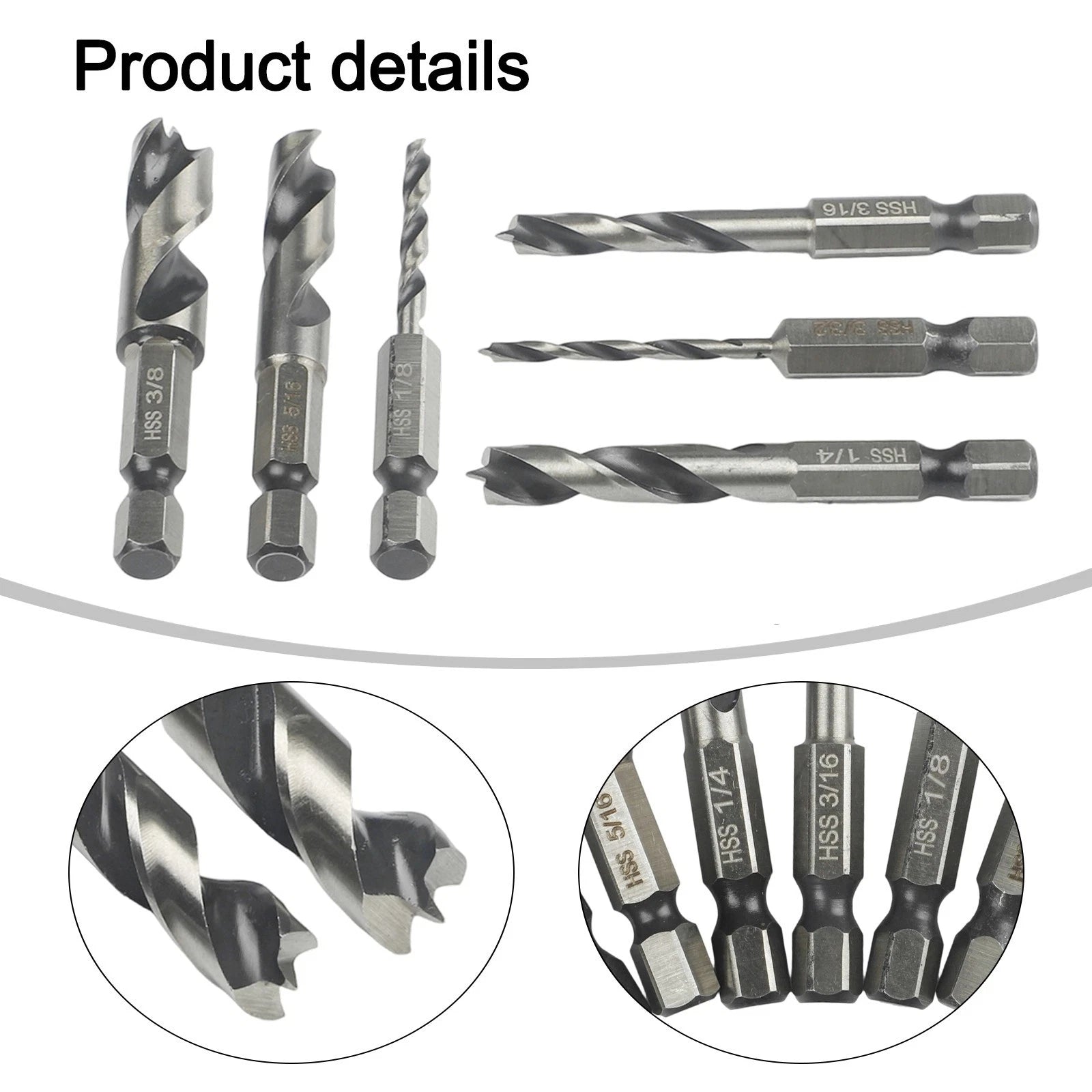 6-Piece Drill Bit Set 1/4 Inch Hex Shank for Wood