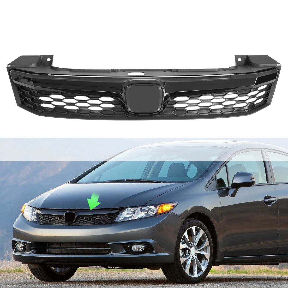 Front Bumper Grille for Honda Civic 4 Door Sedan (2012)