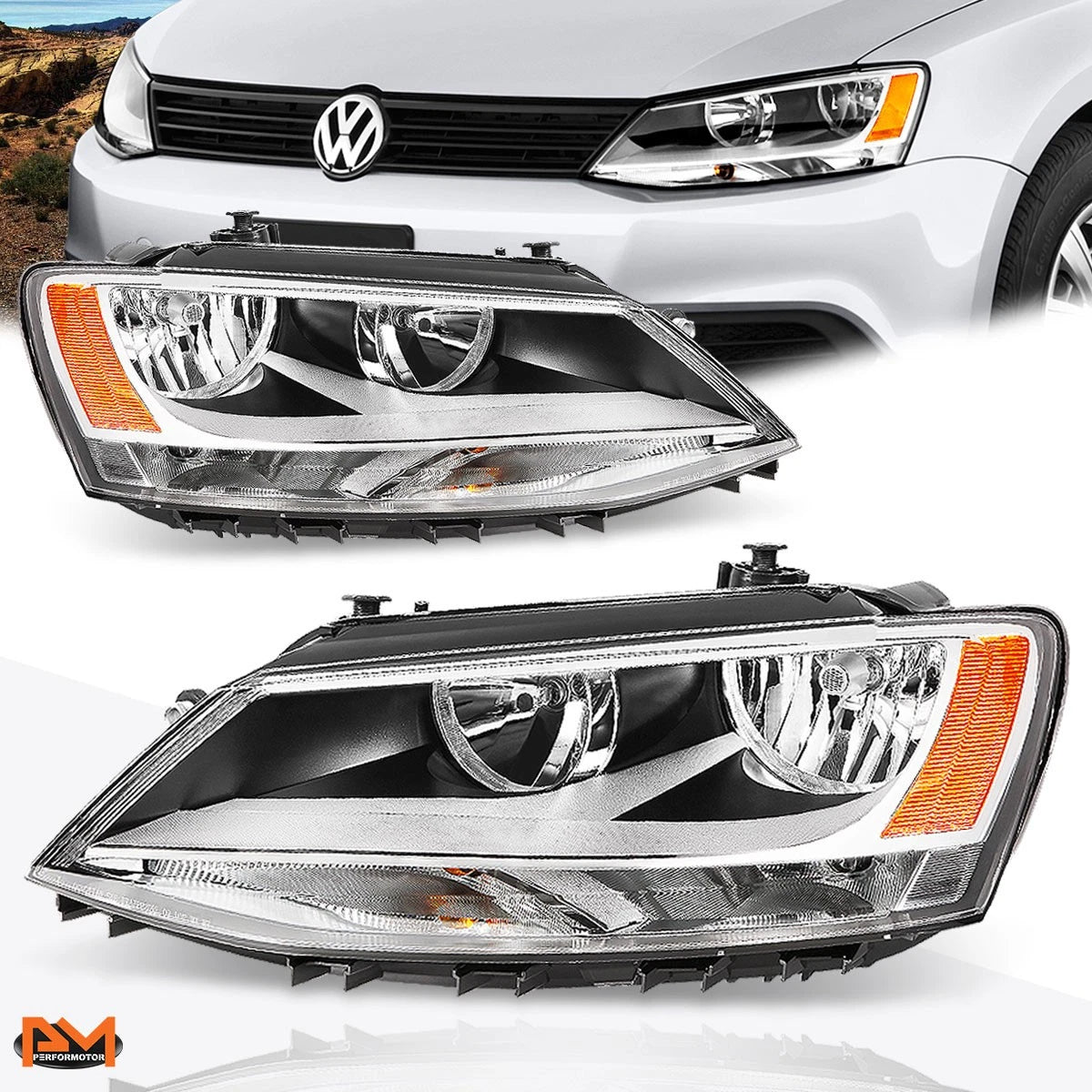 Headlight Replacement for Volkswagen Jetta MK6 (2011–2018) Chrome Housing Amber Corner