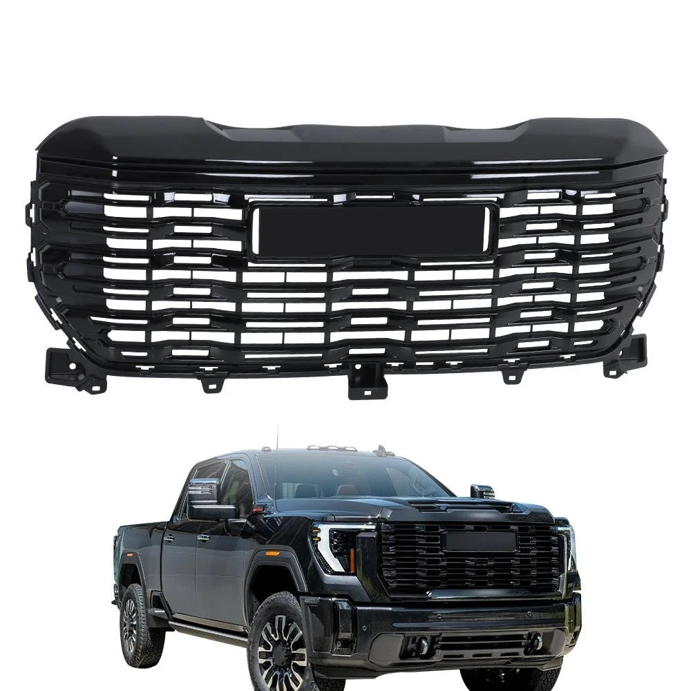 Glossy Black Front Upper Center Mesh Grille for GMC Sierra 1500 Denali (2022–2024)