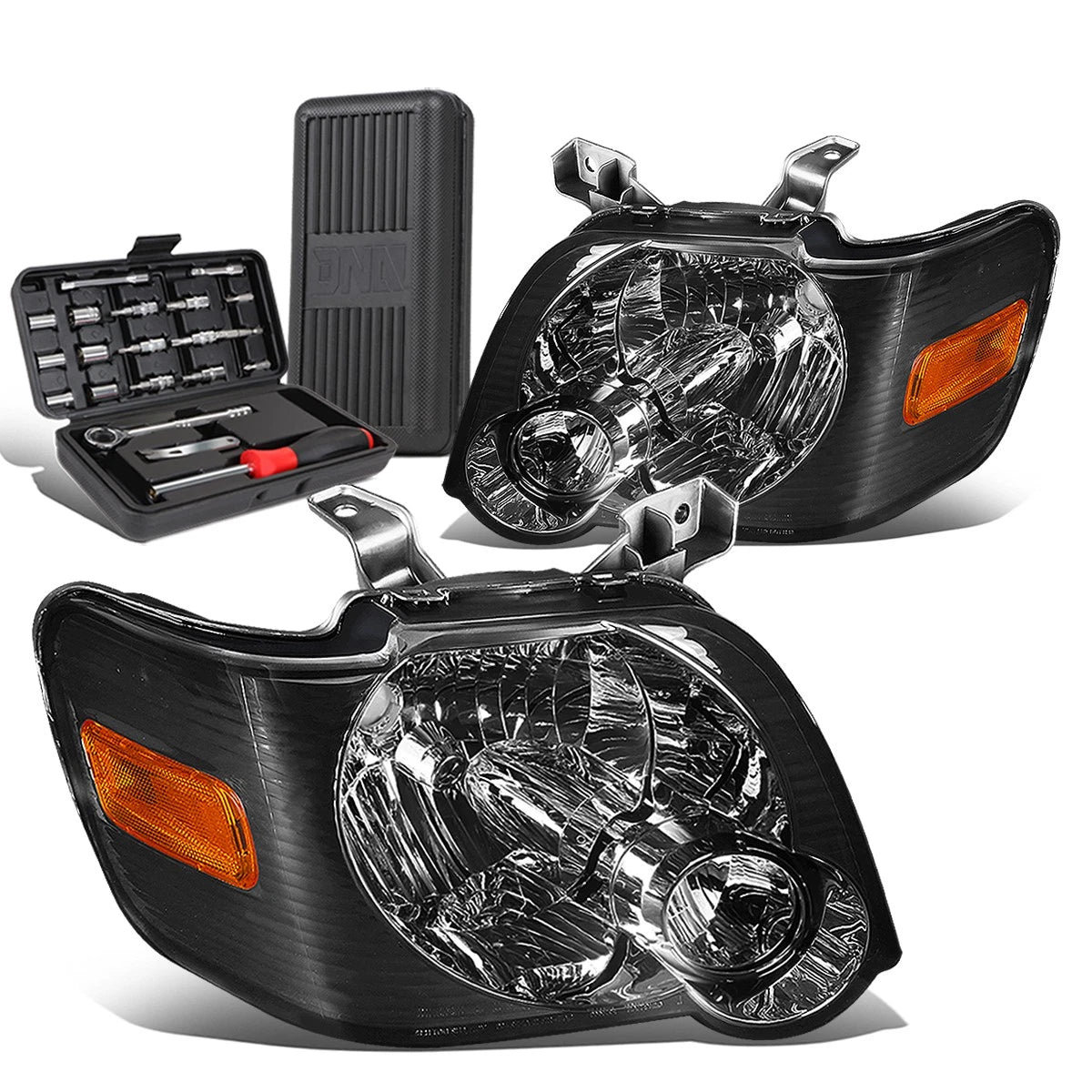 Pair of Smoked/Amber Signal Headlight Lamps for Ford Expedition (2006–2010)