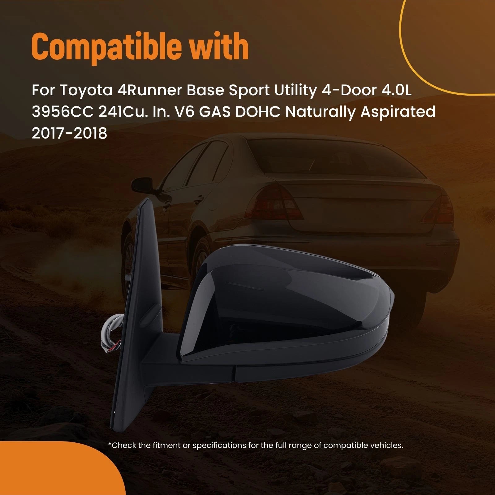 Left Rear View Mirror for Toyota 4Runner TRD Off-Road (2017–2018) Power
