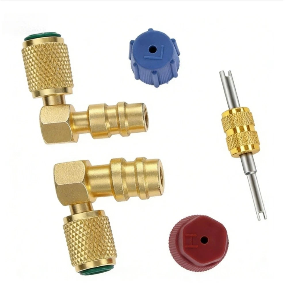 AC R12 to R134A Adapter Kit for Universal Vehicles (90 Degree Brass)