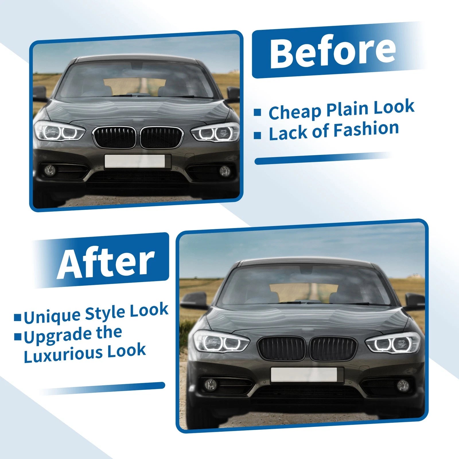 Pair Front Upper Bumper Grille for BMW 1 Series F20 (2015–2018) Matte Black