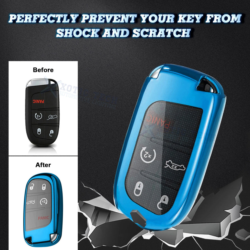 Protect Blue Soft TPU Remote Key Fob Case for Jeep Chrysler Dodge (2014-2018)