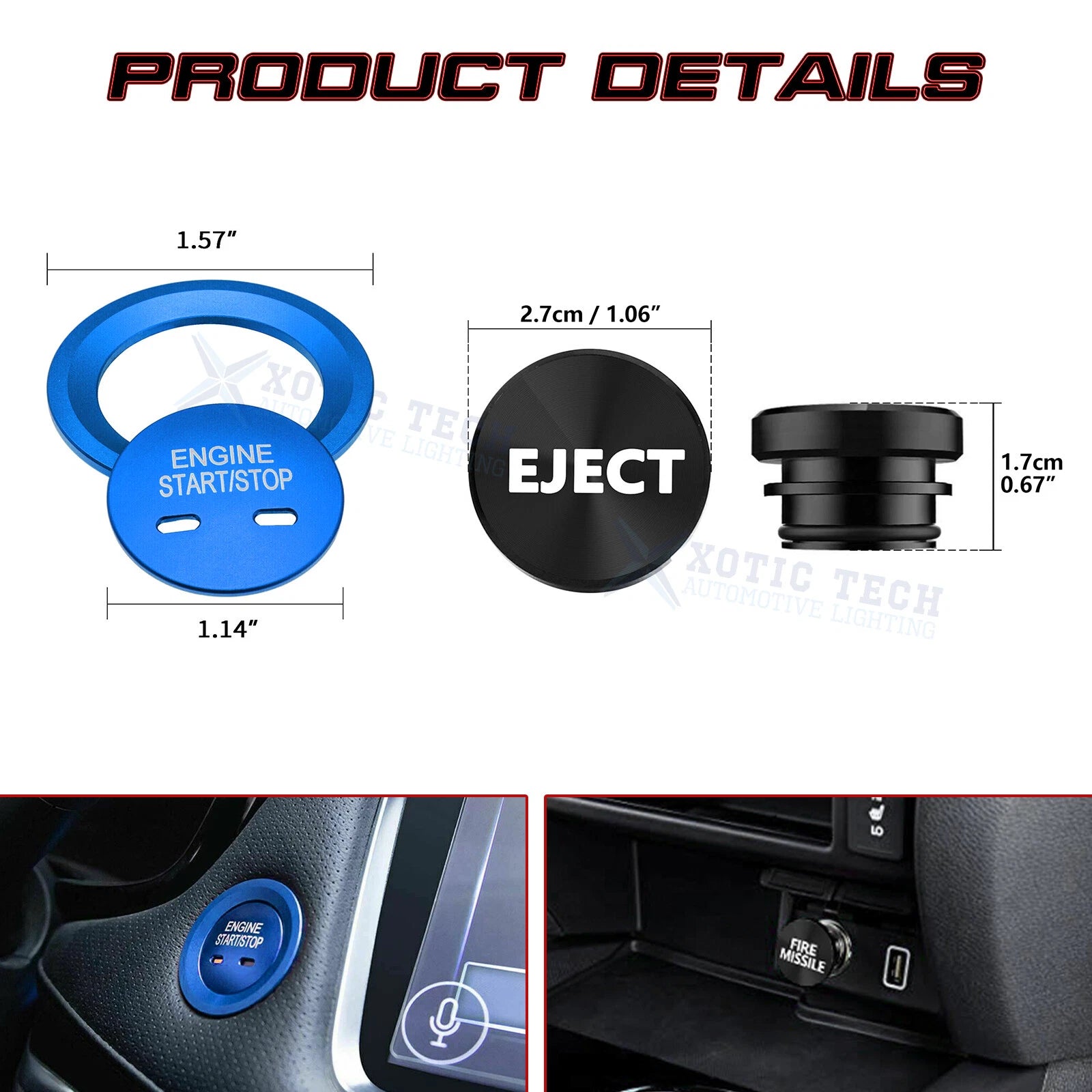 Blue Engine Start + Black Cigarette Lighter Eject Button Cover for Chevrolet GMC (2003-2024)