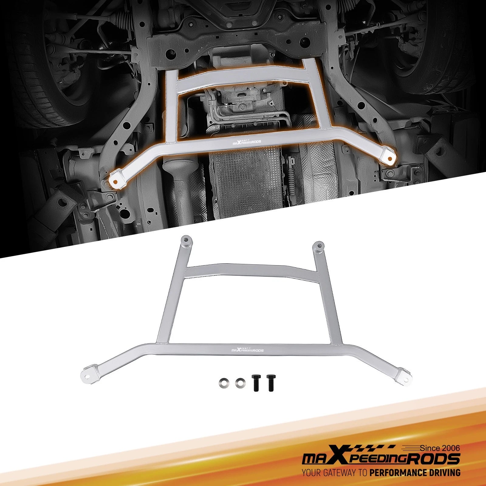 Silver Front Lower H-Brace Bracket for Ford Mustang (2015-2023)
