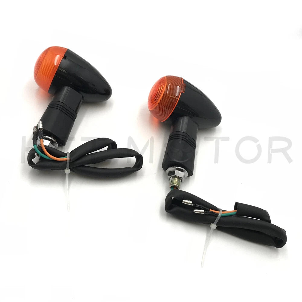 2X Turn Signal Indicators for Universal Motorcycle - Amber Light, Black Metal
