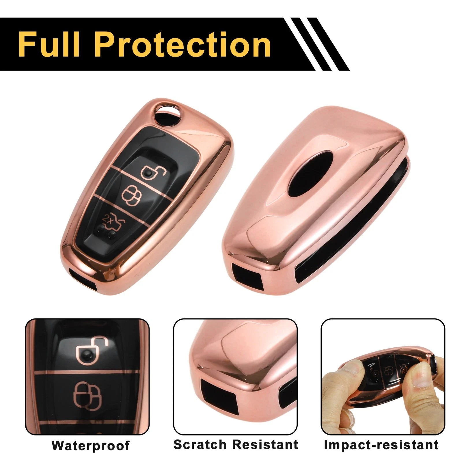 Rose Gold TPU Silicone Key Case for Ford Mondeo (2000–2007)