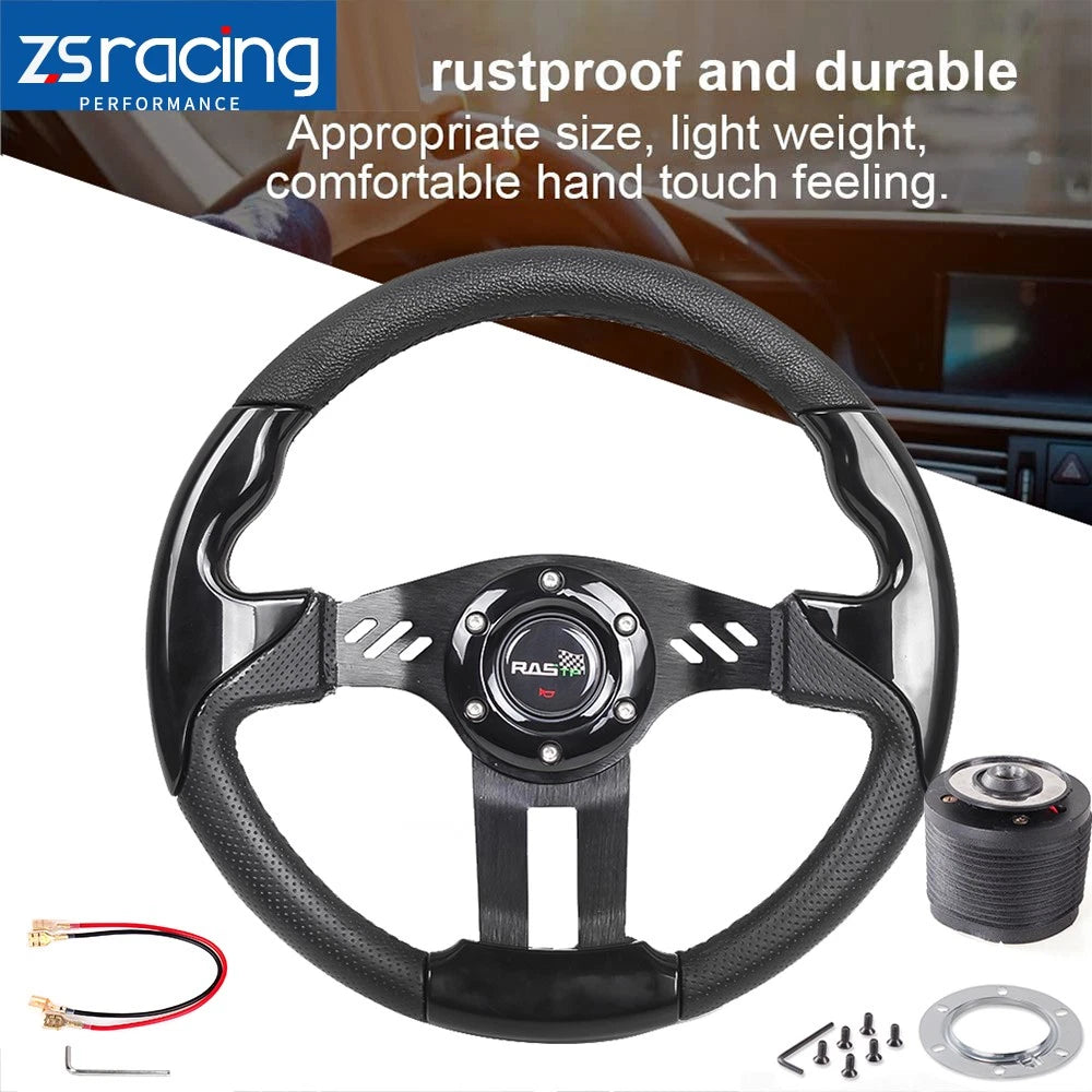 13" Racing PVC Alloy Steering Wheel w/ Hub Adapter for Ford Mustang (1984–2004)