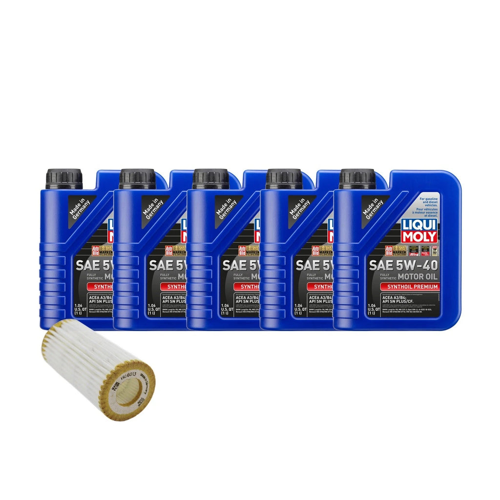 5L Liqui Moly Synthoil Premium SAE 5W40 Oil Change Kit for Audi L4 2.0L (2010–2023)